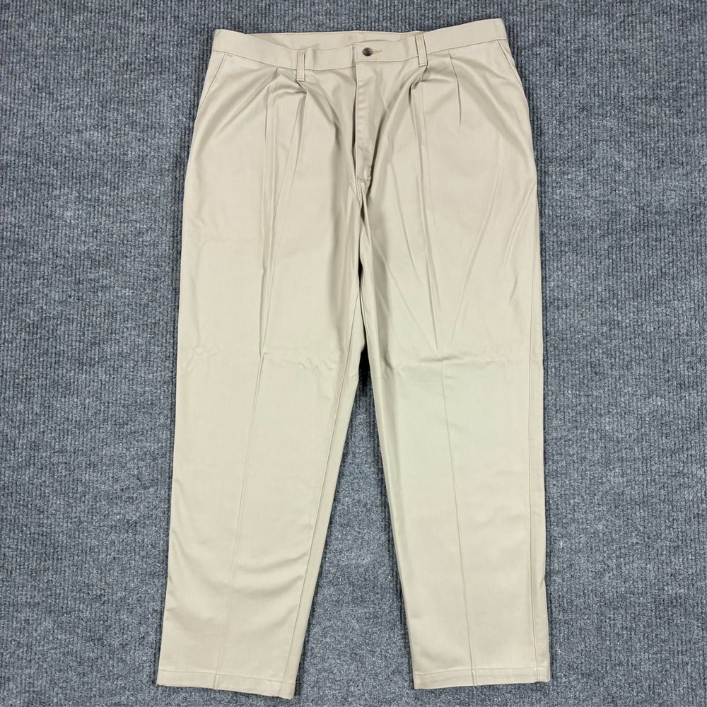 Lee Wrinkle Free Double Pleat Relaxed Fit Pants Mens Size 42x32 Beige Tapered